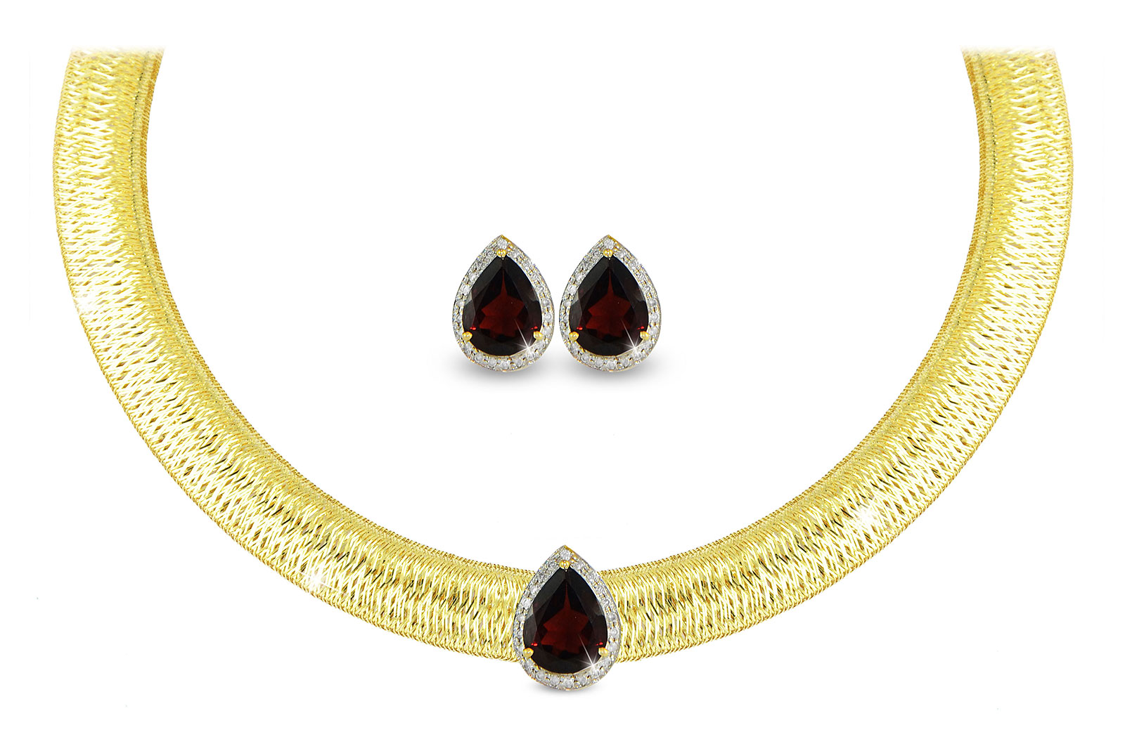 Vera Perla 18K Gold 0.36ct  Diamonds Garnet, Jewelry Set - 2 pcs.